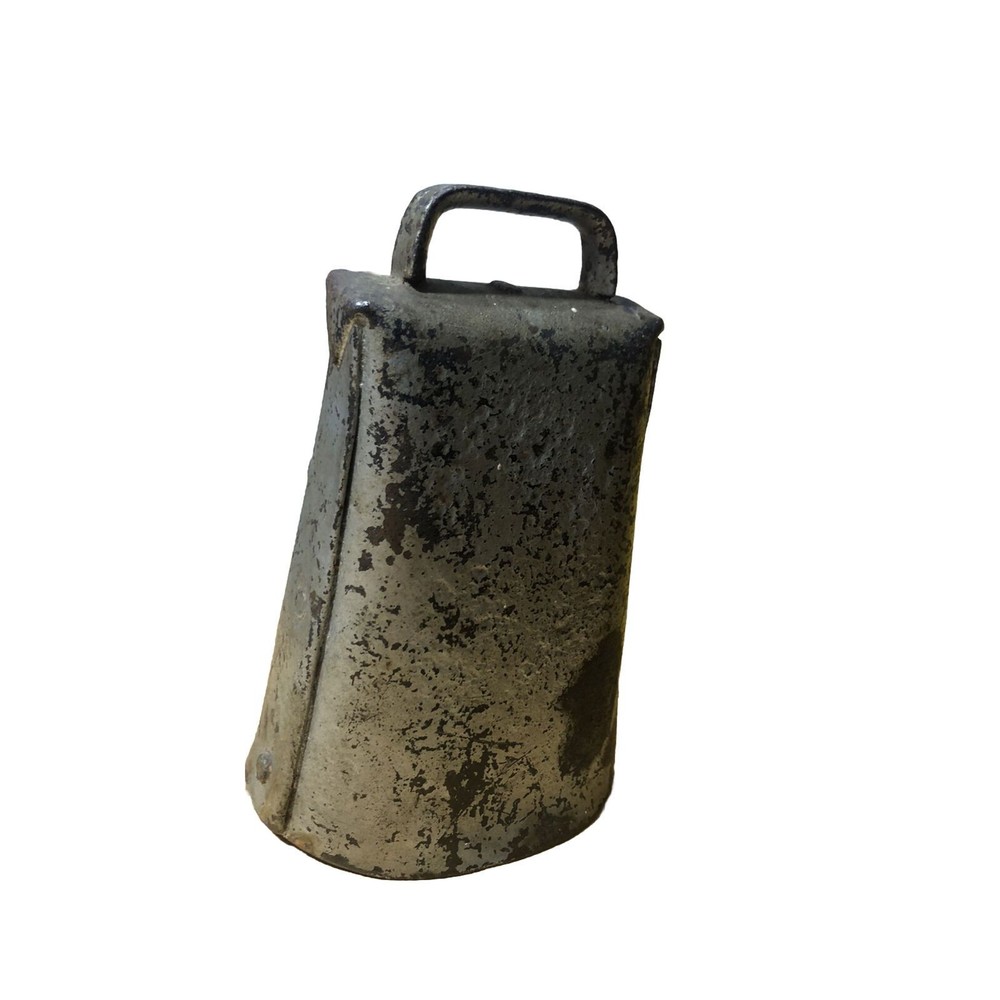 Cow Bell  Primitive Folded Riveted Metal Handle Large Loud Clacker Decor